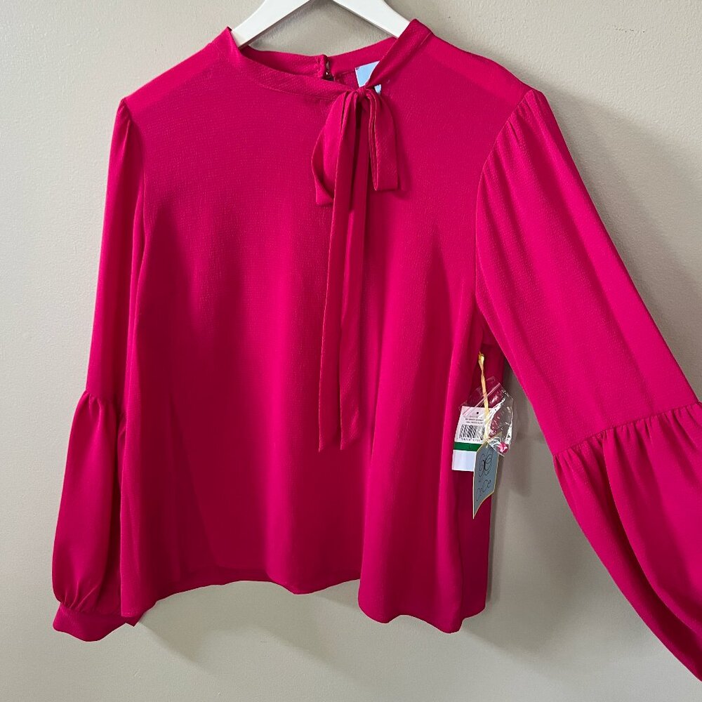 CeCe Women's Large Long Sleeve Tie Neck Puff Sleeve Blouse, NEW WITH TAGS